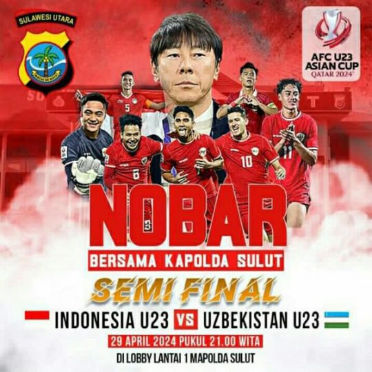 Polda Sulut dan Jajaran Gelar Nobar Semifinal Piala Asia U23