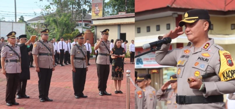 Kapolres Tomohon AKBP Lerry Tutu, SIK memimpin serah terima jabatan (Sertijab) Kasat Intelkam dan Kapolsek Tomohon Tengah pada Jumat pagi, 19 Juli 2024.