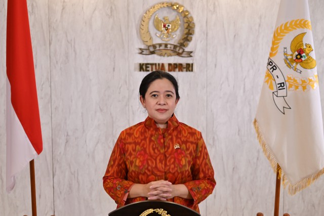 Ketua DPR RI Puan Maharani dalam sambutannya memperingati HAN 2024 diharapkan menjadi momentum untuk Keamanan bagi anak-anak di seluruh Indonesia, Senin 22/7/24 (Foto dpr.go.id)