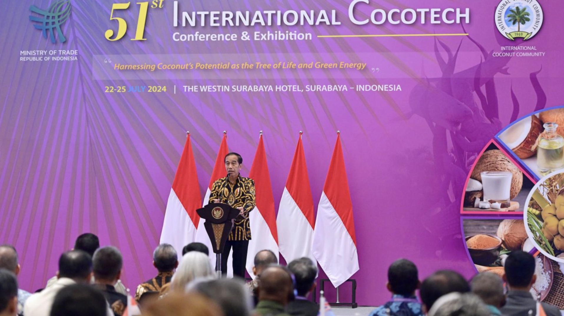 Konferensi dan Pameran Kelapa Internasional (Cocotech) ke-51 Tahun 2024, yang digelar di Ballroom Hotel Westin, Kota Surabaya, Provinsi Jawa Timur, Senin (22/07/2024)