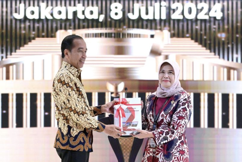 Presiden dalam sambutannya saat menghadiri acara Penyampaian (LHP LKPP) Tahun Anggaran 2023 yang digelar di Jakarta Convention Center, Jakarta Pusat, Senin 8 juli 2024 (Foto kominfo.go.id)