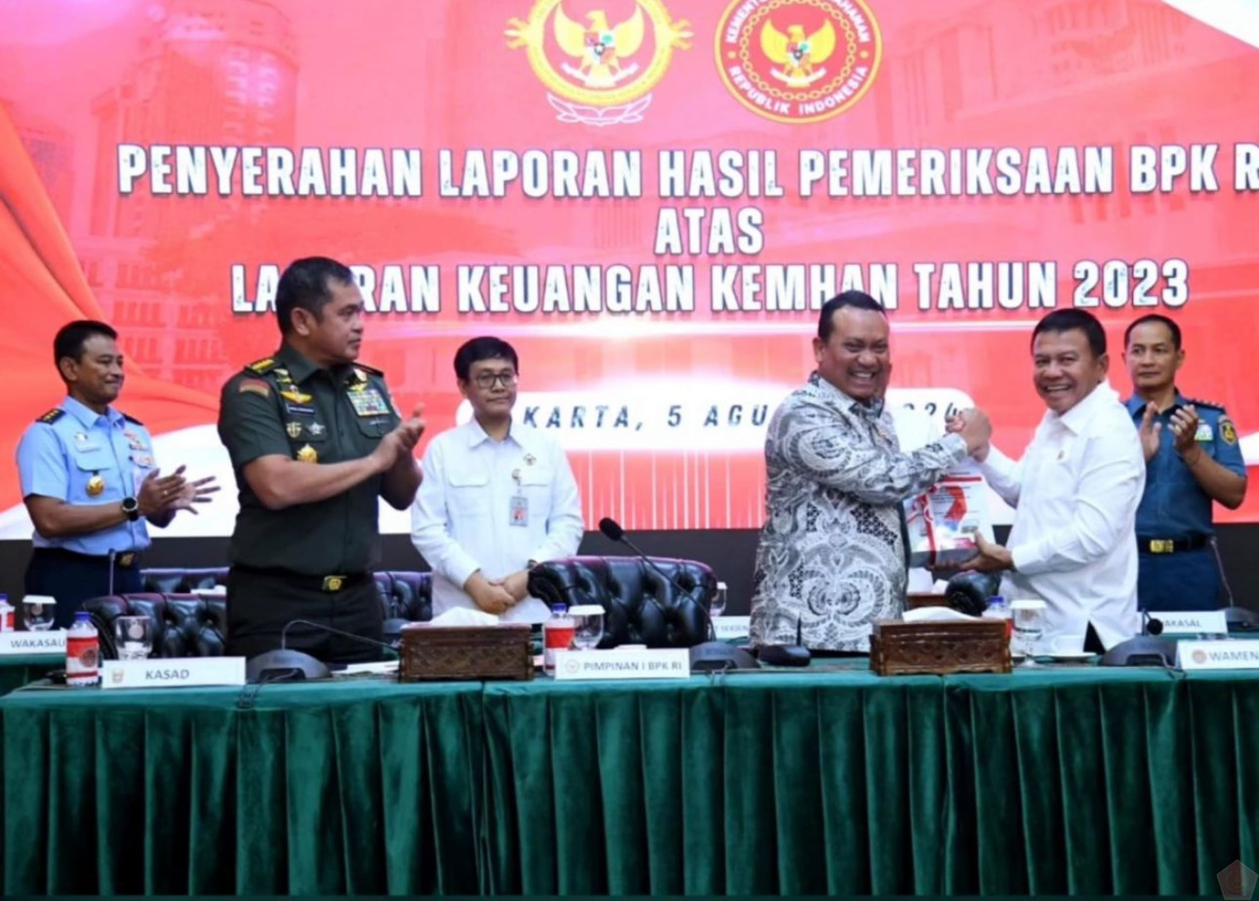 Laporan Hasil Pemeriksaan (LHP) BPK RI atas Laporan Keuangan Tahun 2023 pada Kementerian Pertahanan Republik Indonesia (Kemhan RI), Jakarta Pusat , Senin (5/8/24)