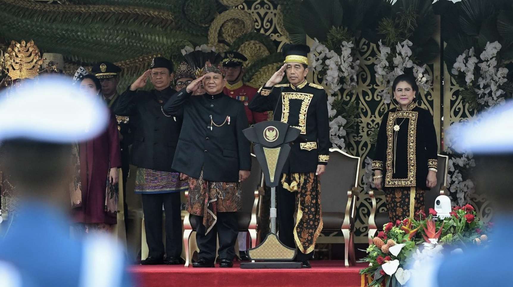 Upacara Peringatan Detik-Detik Proklamasi dalam rangka Hari Ulang Tahun Ke-79 Kemerdekaan Republik Indonesia dilaksanakan di halaman Istana Negara, Ibu Kota Nusantara (IKN), Sabtu (17/08/2024)