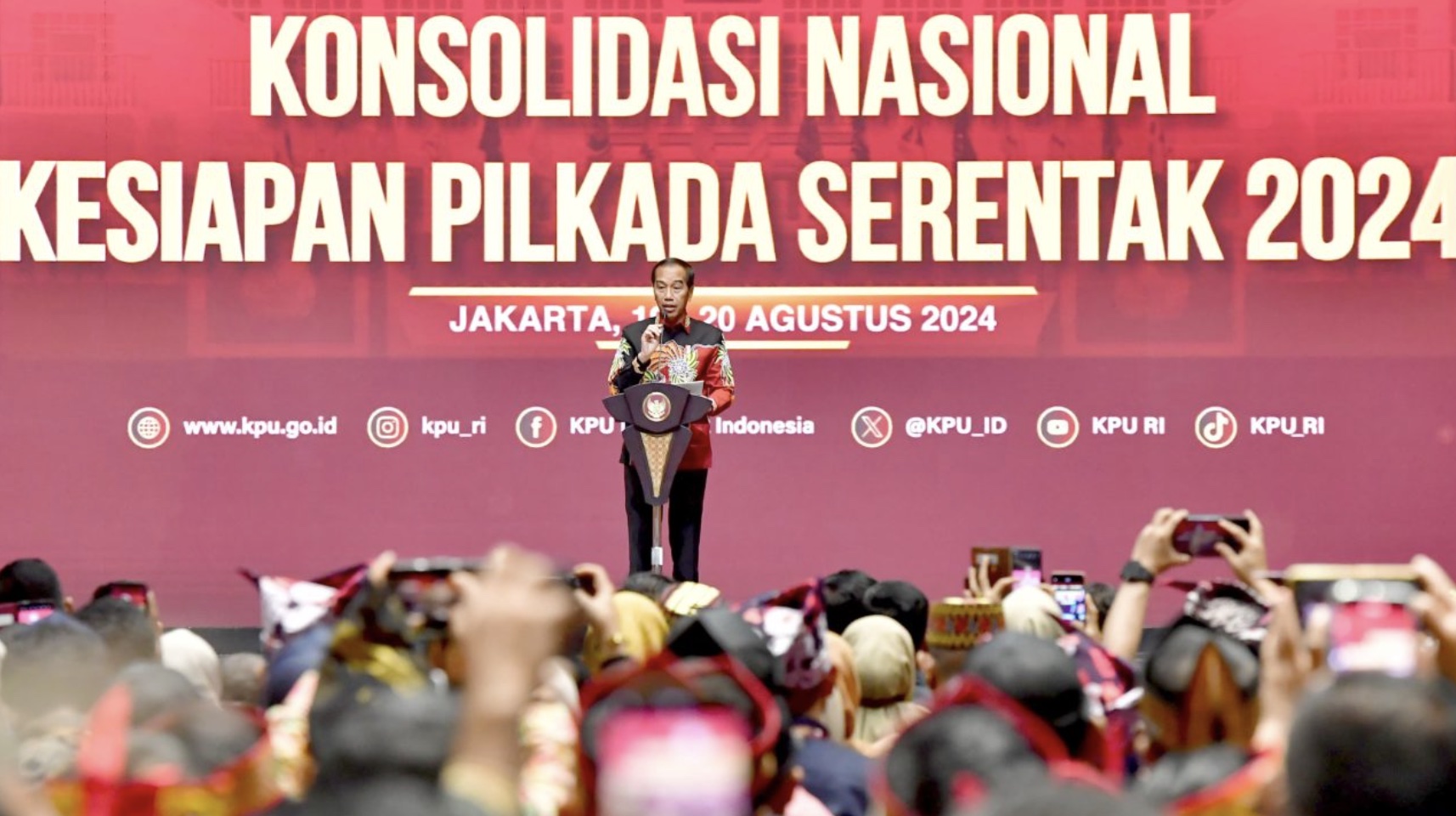 Rapat Konsolidasi Nasional dalam rangka Kesiapan Pemilihan Kepala Daerah (Pilkada) Tahun 2024, yang digelar di Jakarta Convention Center (JCC), Senayan, Jakarta Pusat, Selasa (20/08/2024)