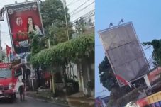 Ditiup Angin Kencang, Papan Iklan Pasangan Calon Walikota Tomohon [CS-Segar] Nyaris Roboh