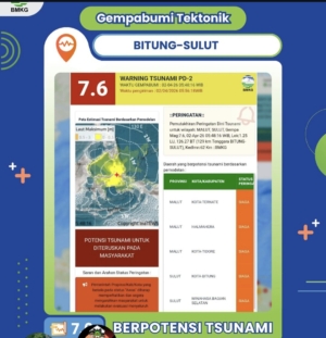 Gempa M7,6 Guncang Bitung-Sulut, BMKG Keluarkan Peringatan Tsunami