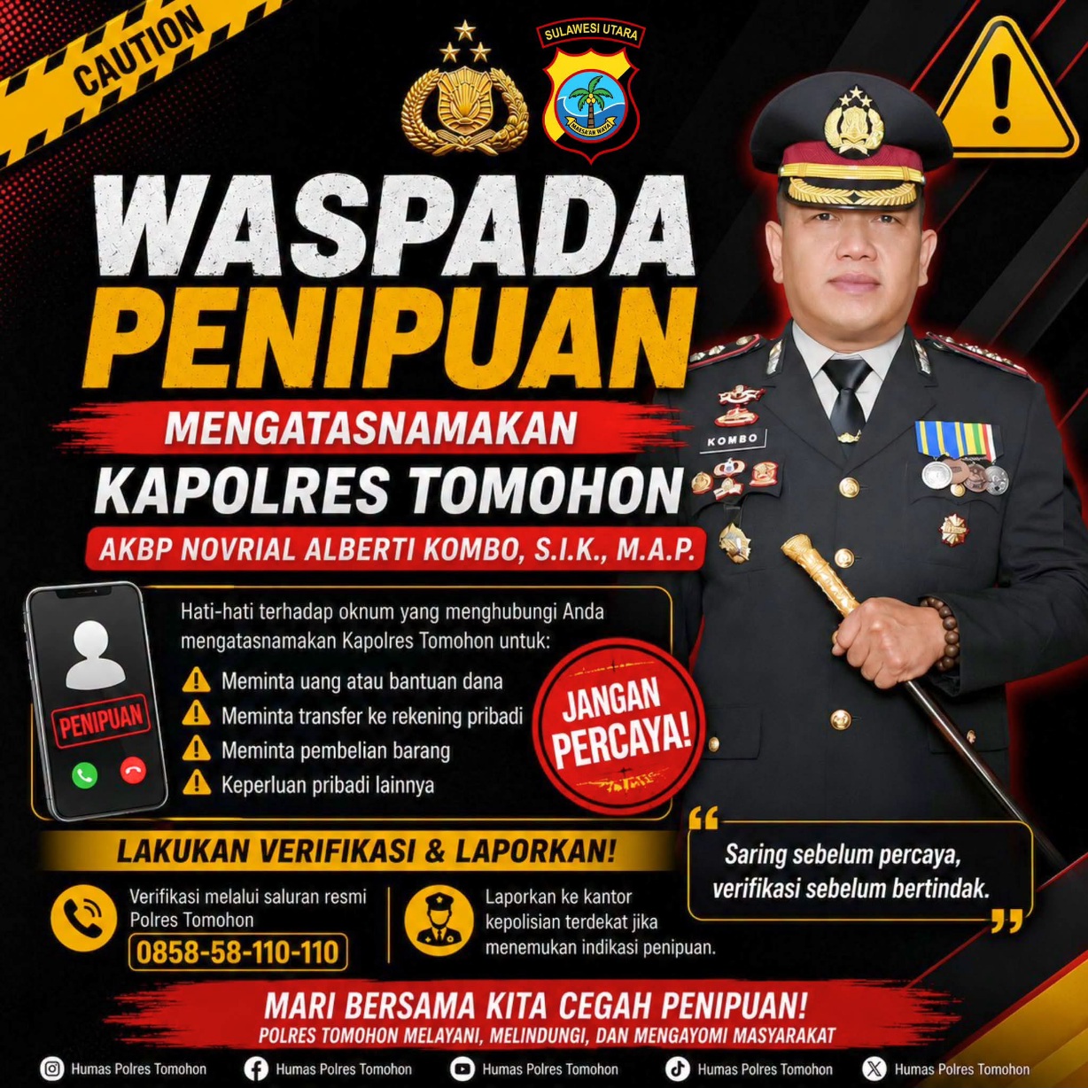 Polres Tomohon Imbau Warga Waspada Penipuan Catut Nama Kapolres