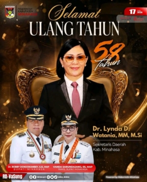 Bupati dan Wabup Minahasa Ucapkan Selamat HUT ke-58 kepada Sekda Lynda Watania