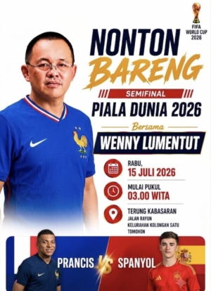 Wenny Lumentut Kembali Gelar Nobar Semifinal Piala Dunia, Ajak Warga Tomohon Saksikan Duel Prancis vs Spanyol