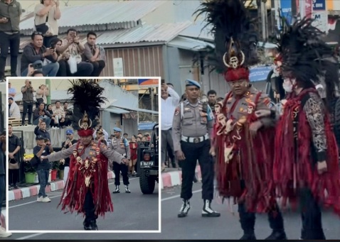 Beda dari Biasanya! Kapolres Muncul Bersama Istri Pakai Kabasaran, Komandonya Bikin Kaget
