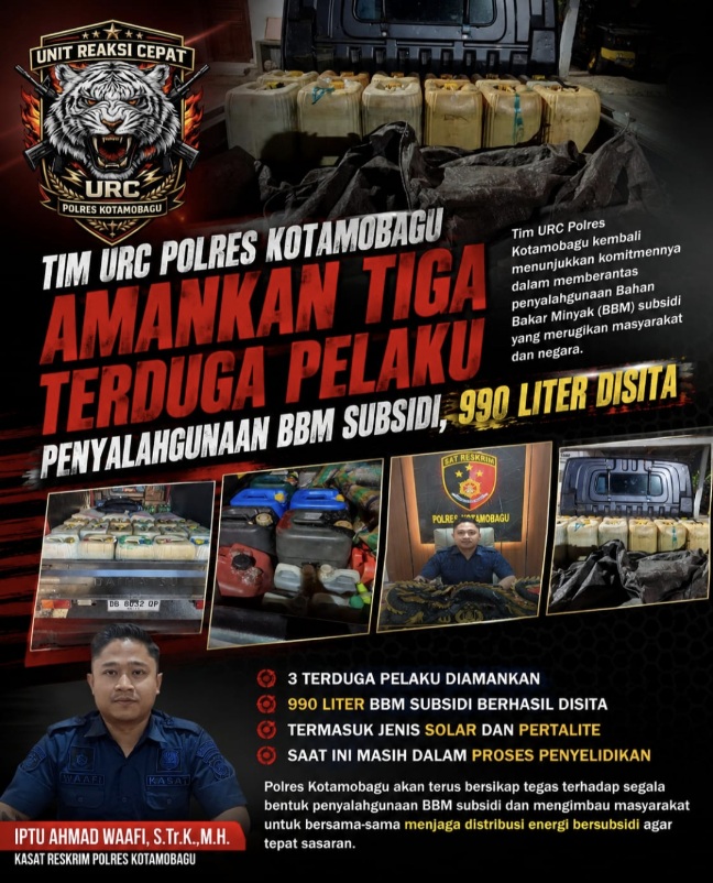 Tiga Terduga Penyalahguna BBM Bersubsidi Diciduk URC Polres Kotamobagu
