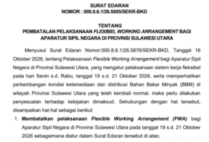 Pemprov Sulut Batalkan WFA ASN Mulai 19 Oktober 2026